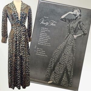 Vintage Vanity Fair Silky Nylon Leopard Print 1960s Maxi Dress Gown Robe 14